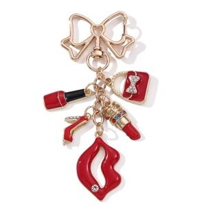 Purse Charm - Gold Bow and Red Lip